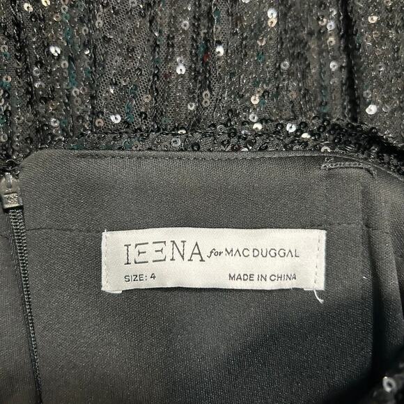 NWT Leena For Mac Duggal Black Sequin One-Shoulder Long Sleeve Midi Dress Size 4 - Picture 6 of 7